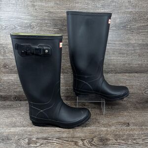 Hunter Huntress Rain Boots Women's 7 Black Rubber Waterproof Knee High Tall